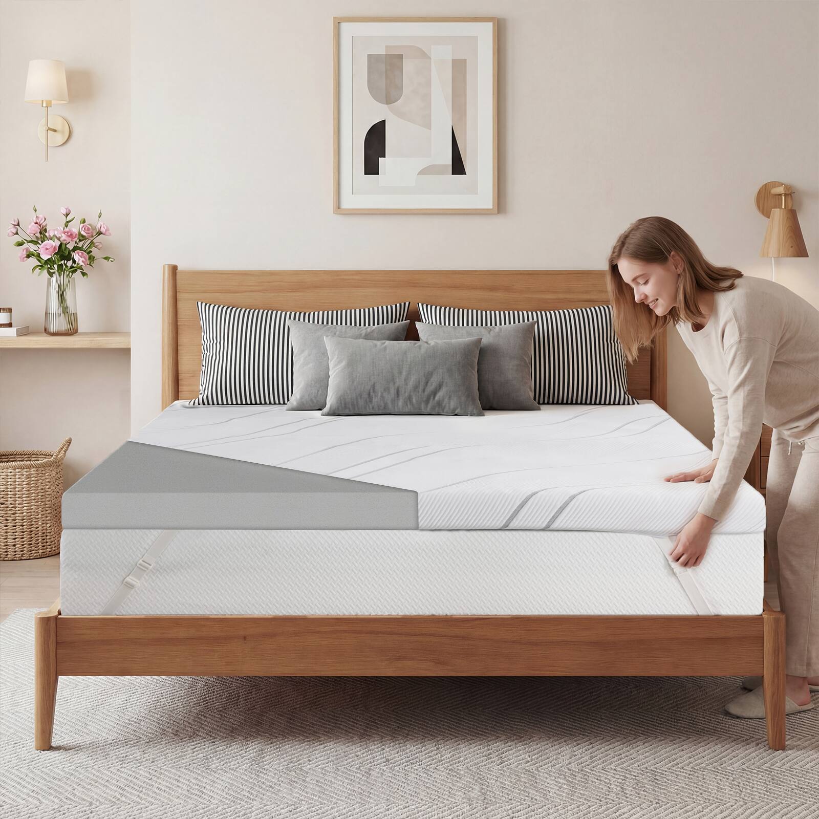 Back. Dyonery - Dyonery 3" Memory Foam Support Mattress Topper , Ventilated High Density Pad for Back Pain, with Removable Soft Cover - White.