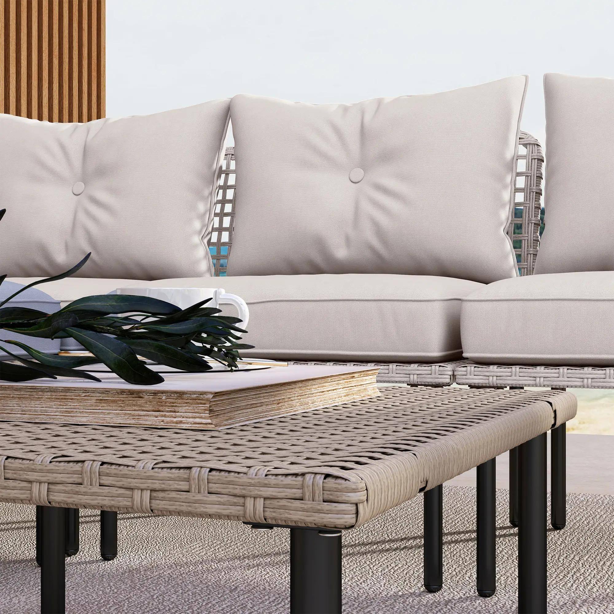 Alt View 4. Spaco - Spaco 5PCS PE Rattan Patio Set, Sofa Chaise Coffee Table, White Weatherproof - Cream White.