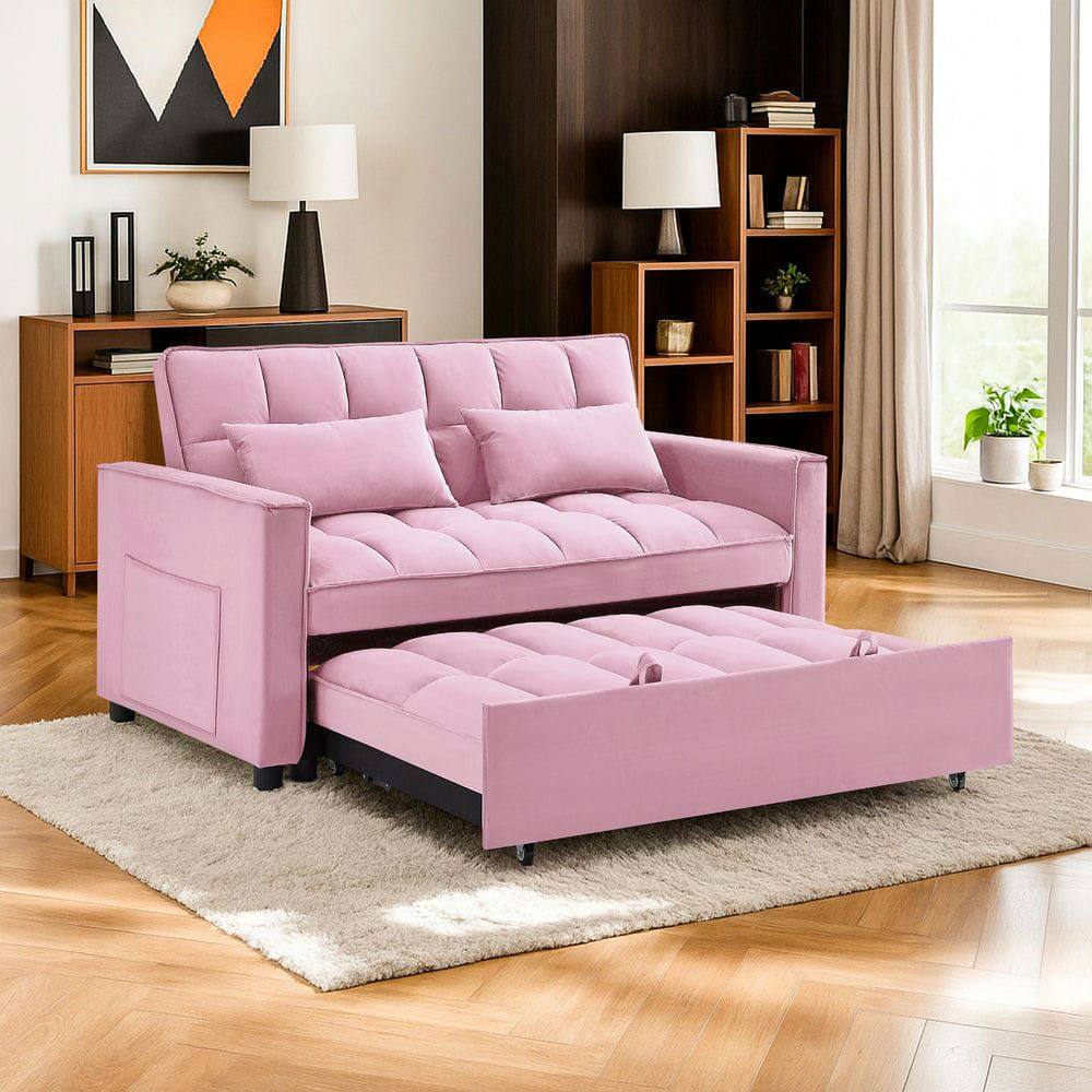Alt View 2. Resenkos - 54 Inch Adjustable Sofa Bed with Adjustable Backrest, Dual Armrests and Side Storage Pocket for Living Room - Pink.