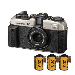 PENTAX - 17 F3.5 Half-Frame Camera (Dark Silver) with Gold 200 Film Bundle