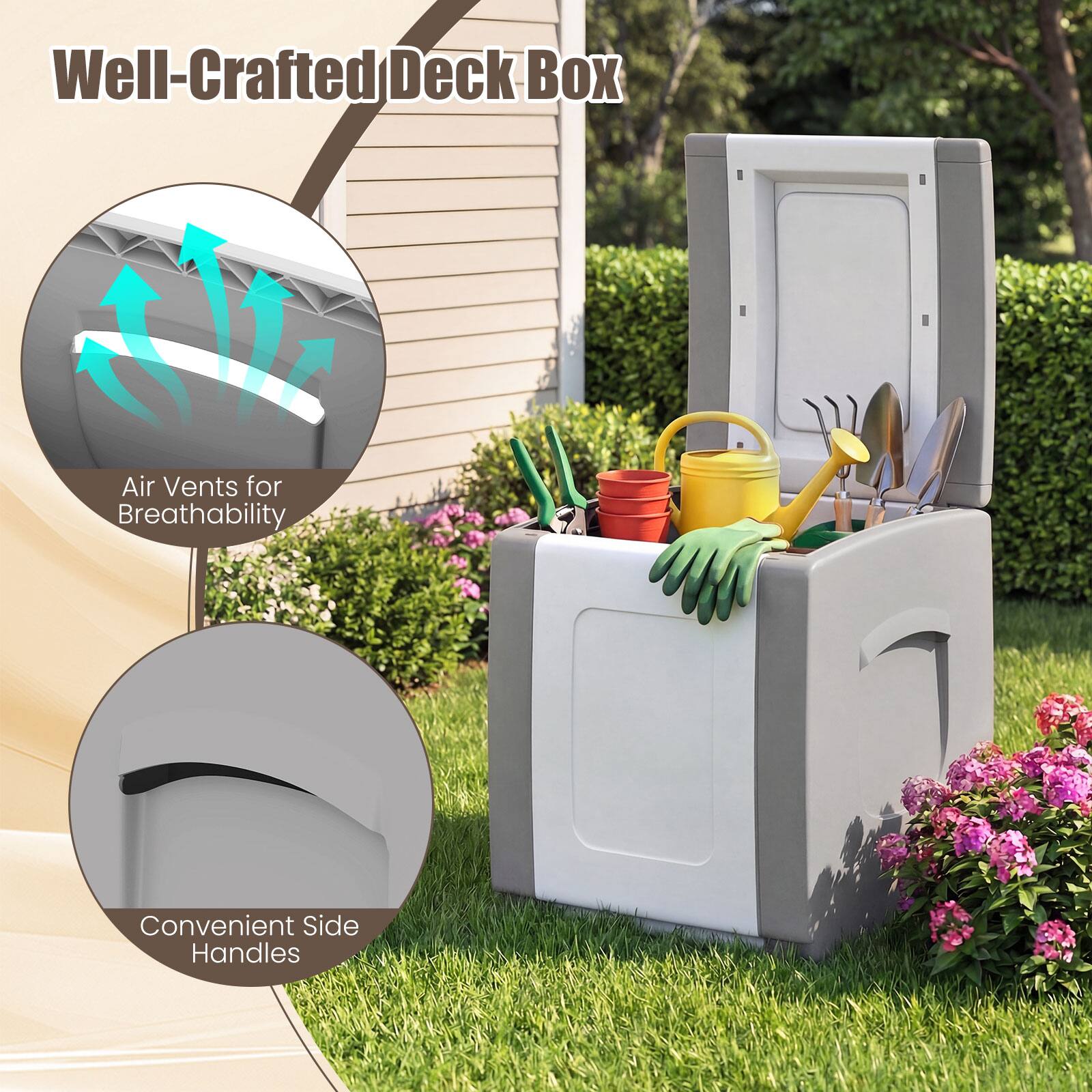 Well-Crafted Deck Box

Air Vents for Breathability

Convenient Side Handles