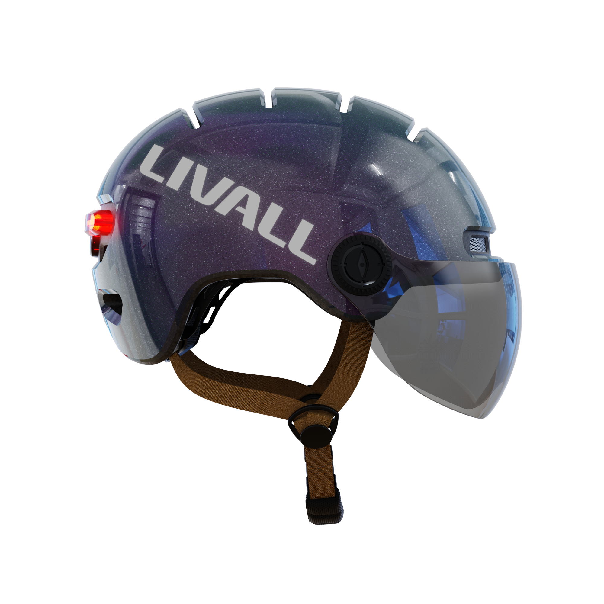 Alt View 5. LIVALL - LIVALL L23 Smart Bike Helmet, LED Lights & Removable Visor, NTA8776 E-Bike Certified, Fall Detection & SOS Alert- Purple - Purple.