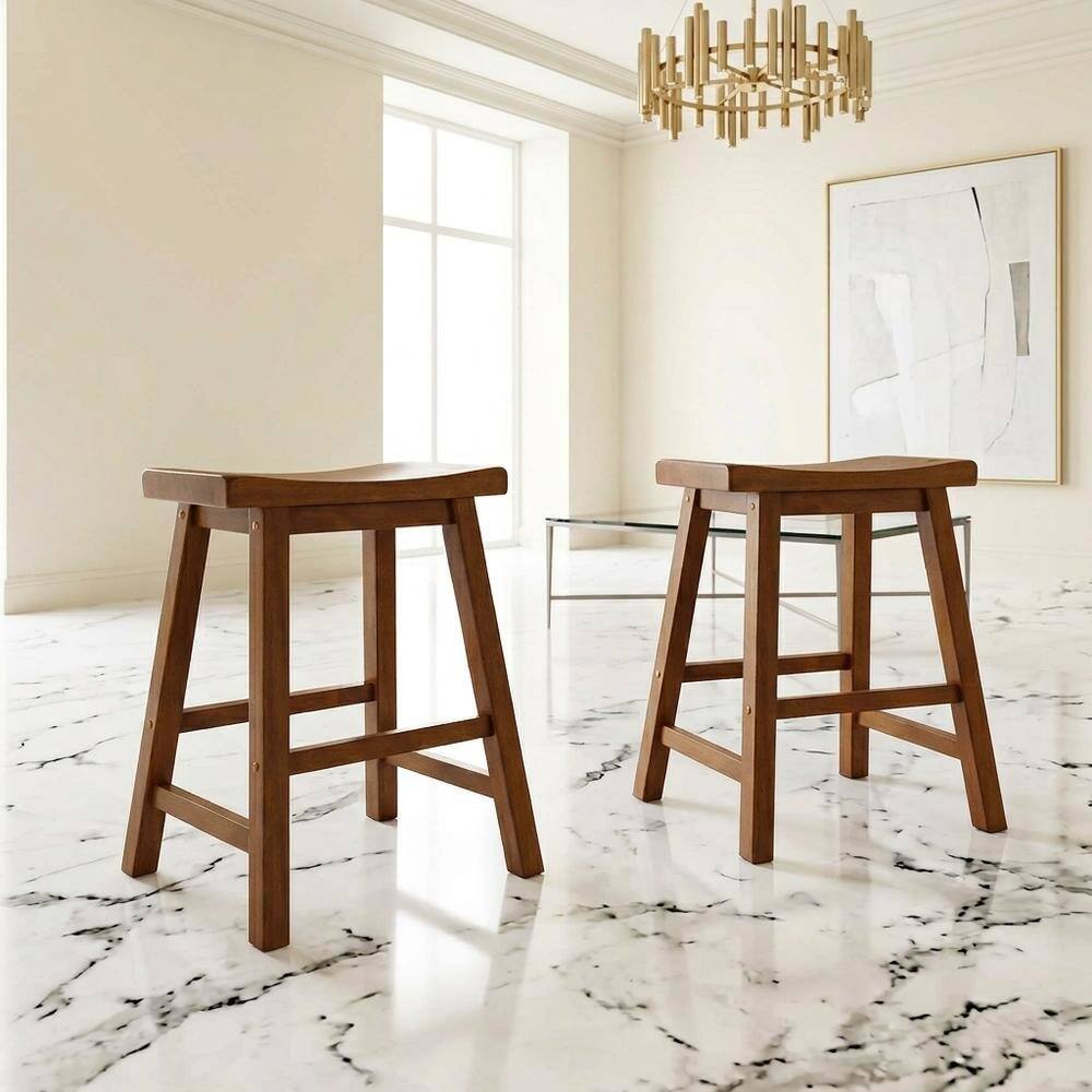 Back. Starlight Canyon Home - Saddleback Solid Wood Counter Stool with Saddle Seat, Oak, Set of 2 - Brown.