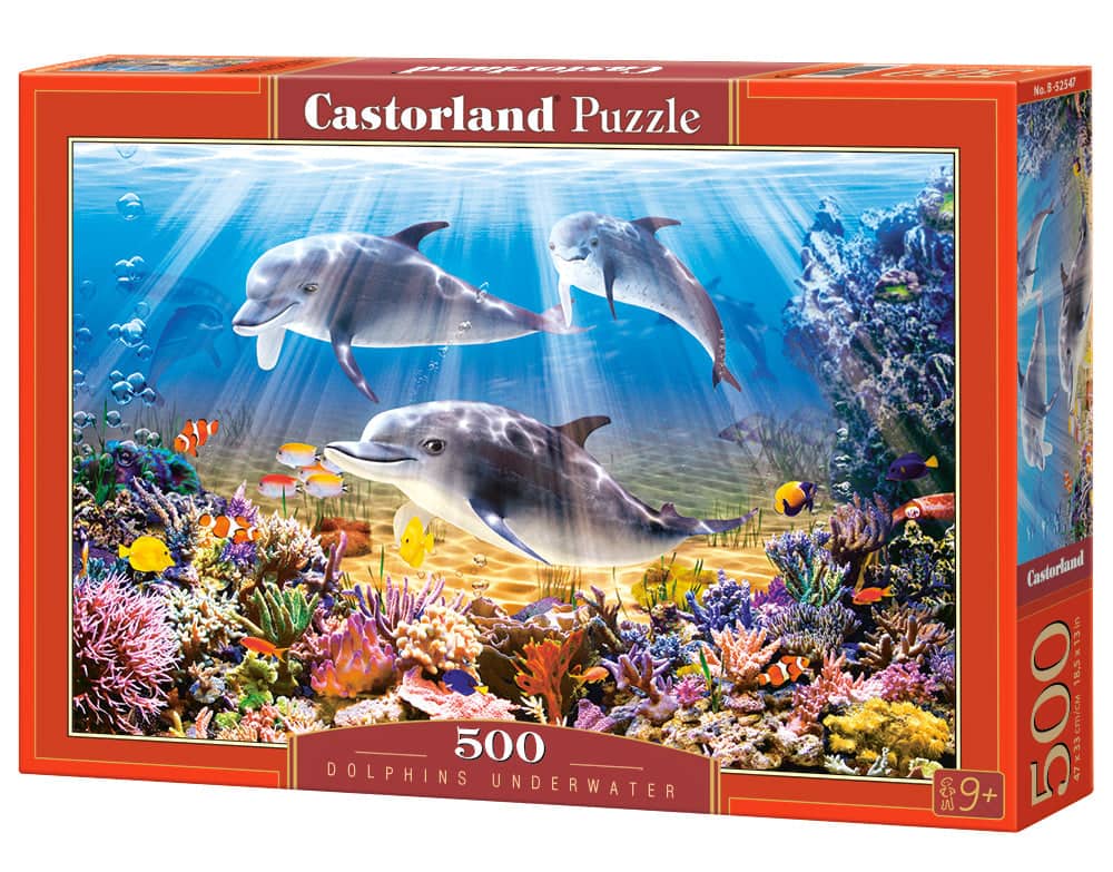 500 Piece Jigsaw Puzzles, Dolphins Underwater, Ocean life, Sea puzzles, Adult Puzzle, Castorland B-52547 - Red