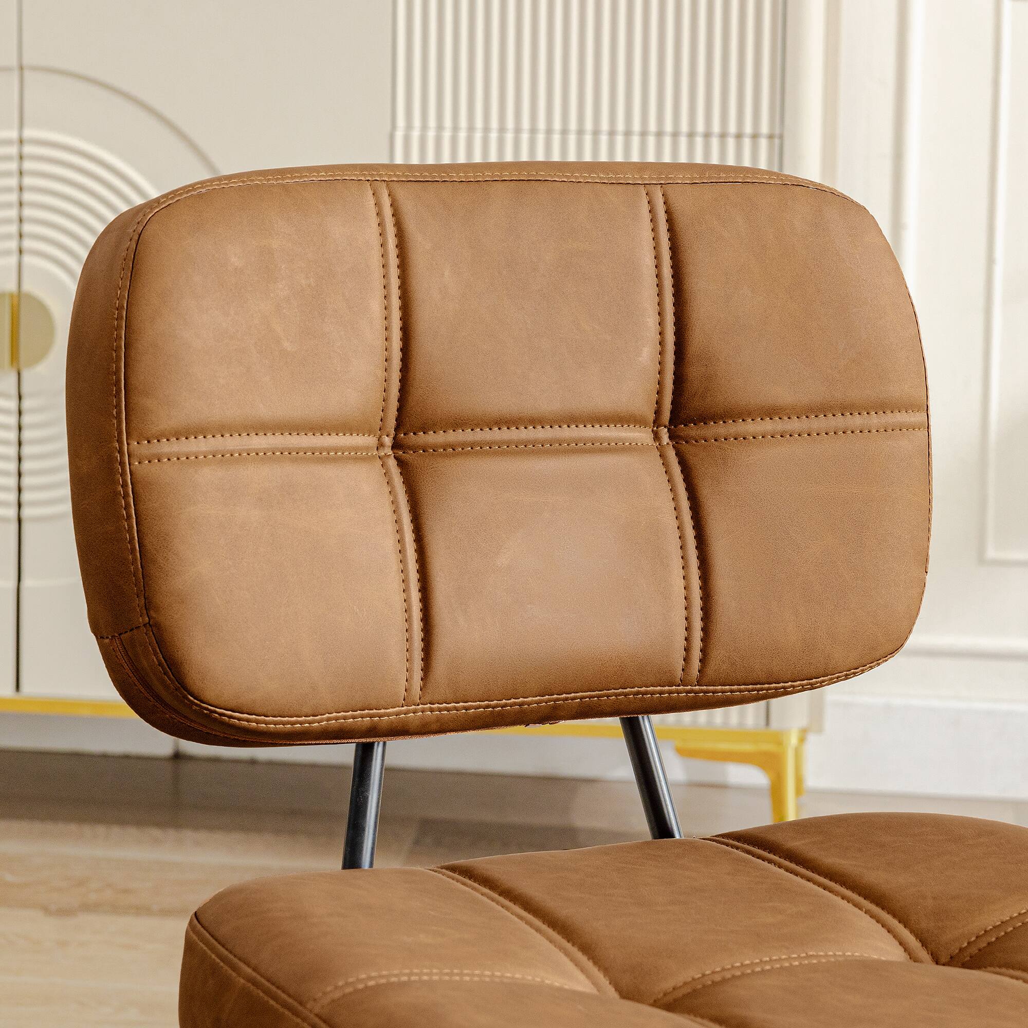 Left. KERDOM - Mid-Century Dining Chairs Set of 2, Vintage PU Leather Armless Kitchen Chair 2pcs, Thickened Cushion Coffee Corner Chair - Brown.