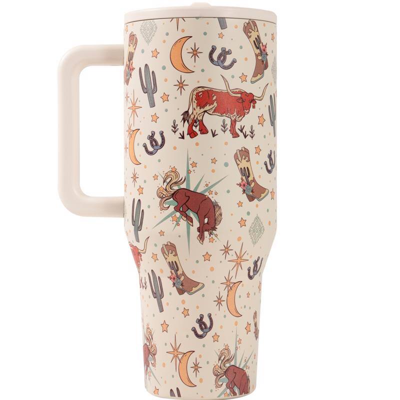 Front. HydroJug - 40 oz Rodeo Travel Tumbler - Tan.