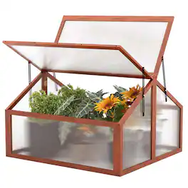 Costway - Double Box Garden Wooden Green House Cold Frame Raised Plants Bed Protection - Brown