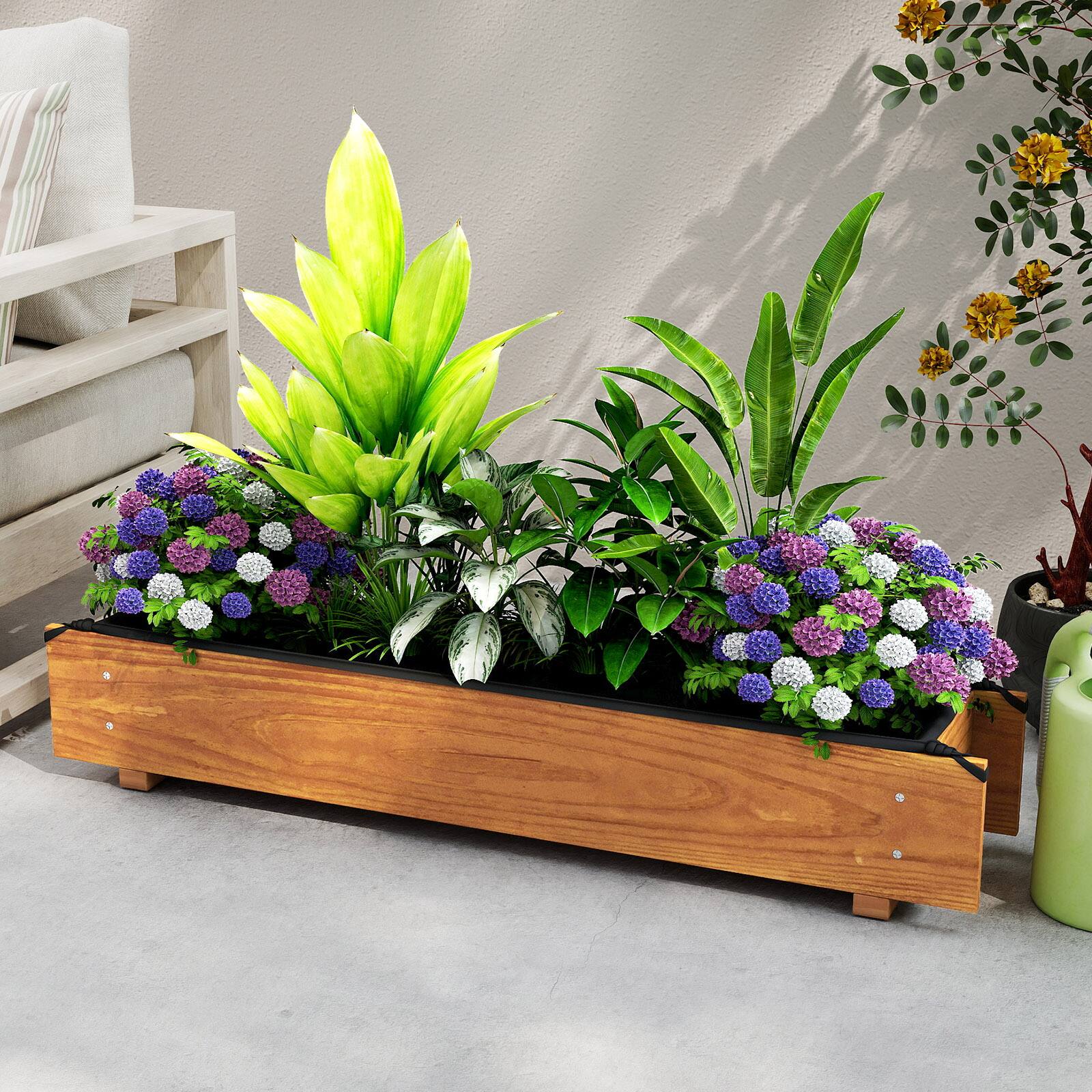 Alt View 4. Gymax - Gymax 2PCS Wooden Raised Garden Bed w/ Drainage Holes Liner for Vegetable Flower Herb - Orange.