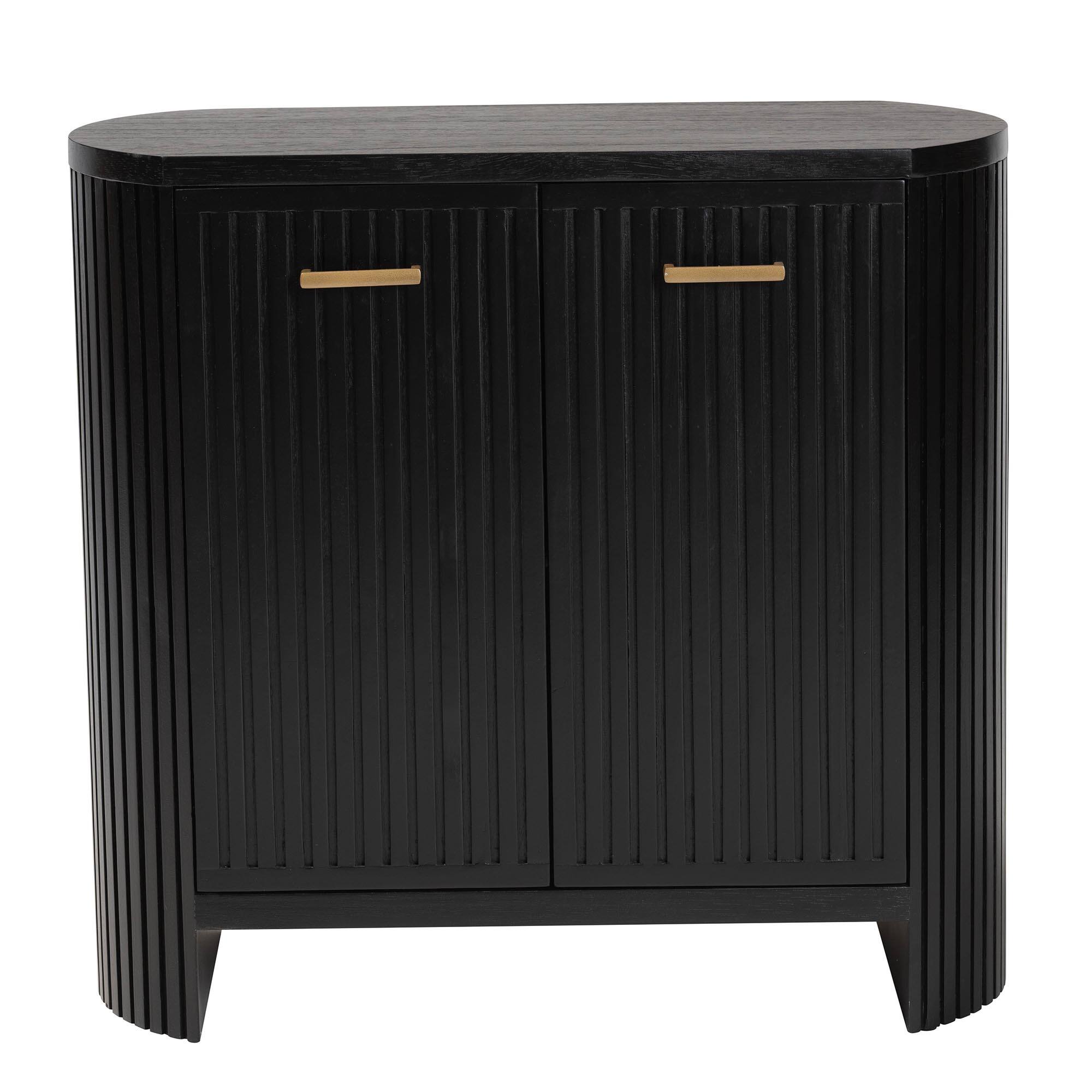 Left. bali & pari - bali & pari Keshet Fluted Wood Storage Cabinet - 2-Door Accent Cabinet with Vertical Slat Panels and Metal Door Pulls - Black.