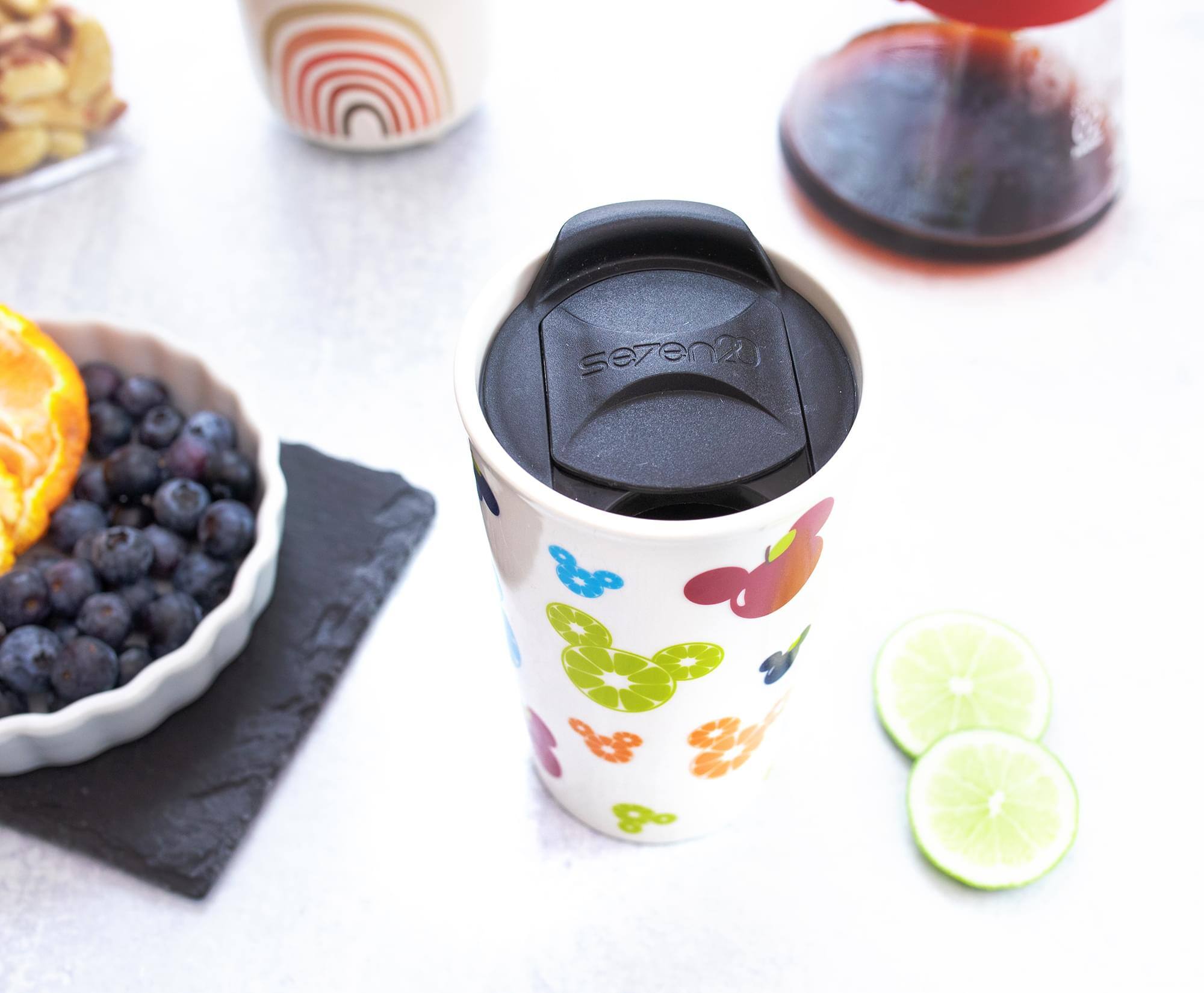 Alt View 5. Disney - Disney Mickey Mouse Fresh Fruit Ceramic Travel Mug With Lid | Holds 10 Ounces - Blue.