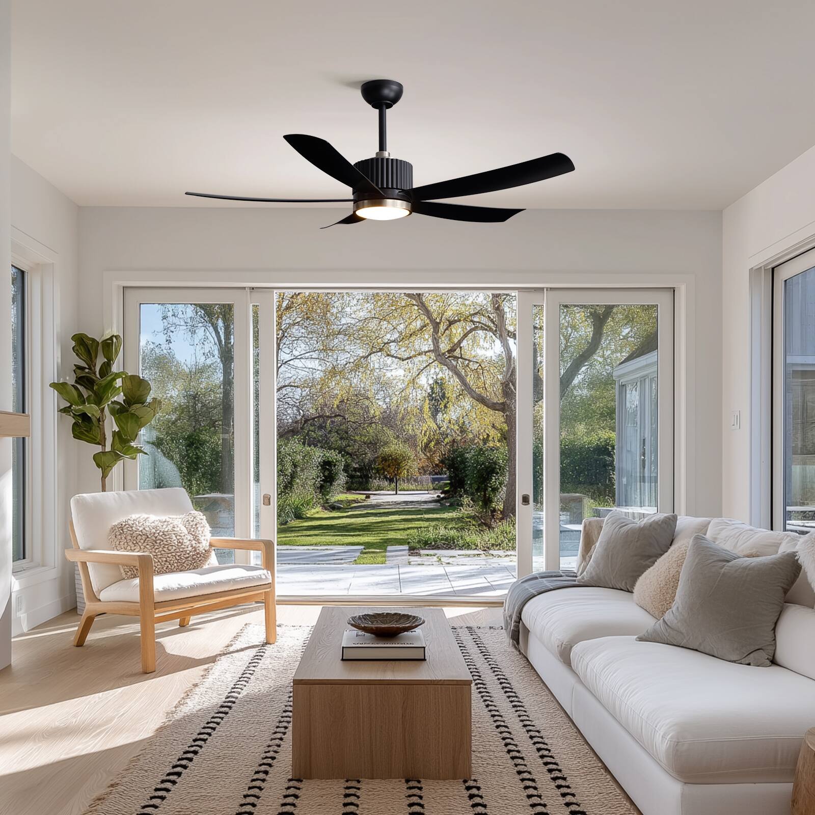 Alt View 6. Siljoy - 52" Modern Black Ceiling Fan with Light, 5-Blade DC Fan with Remote/App - BLACK.