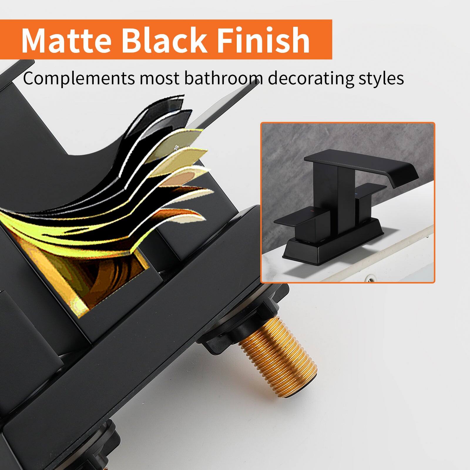 Matte Black Finish  
Complements most bathroom decorating styles