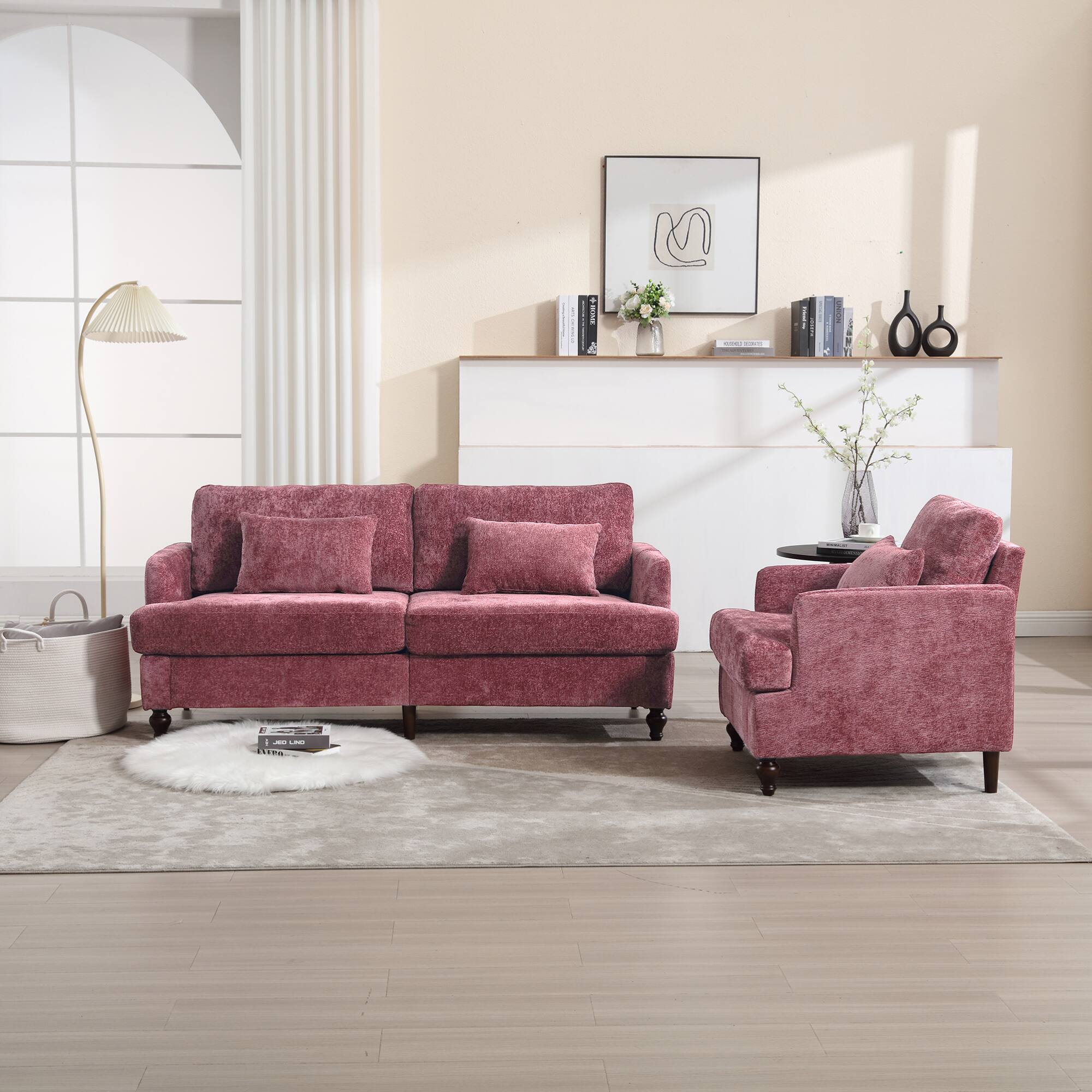 Alt View 5. GOODSILO - Modern Upholstered Loveseat Sofa with Chenille Fabric and Solid Wood Frame for Living Room and Bedroom - Wine Red.