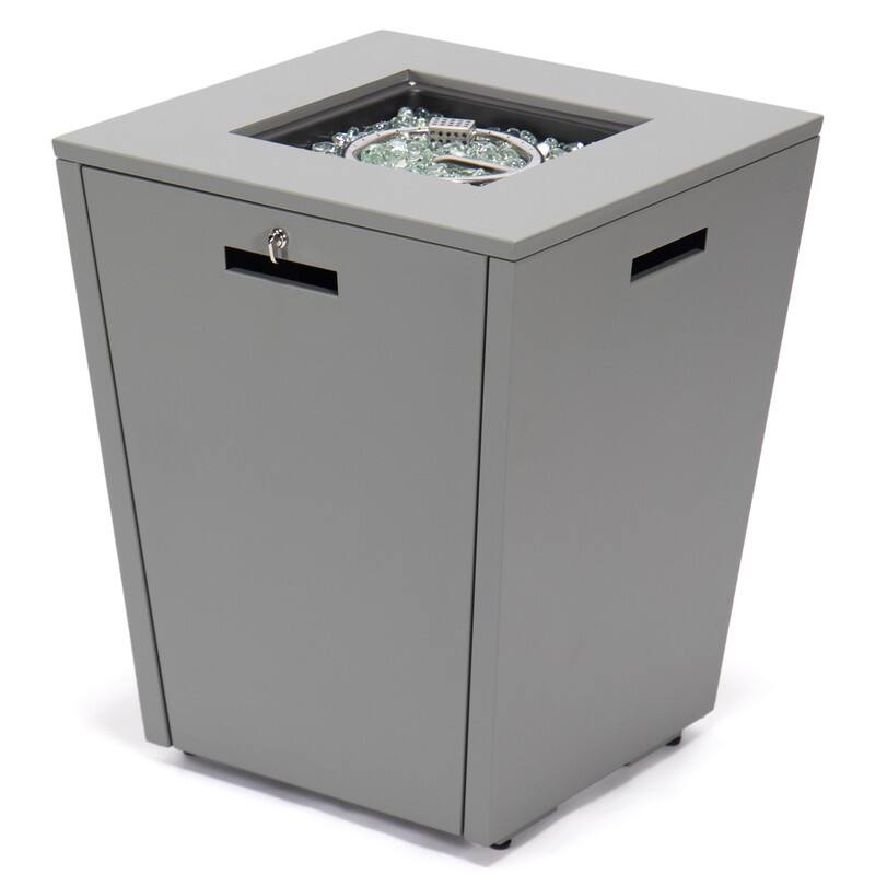 Alt View 4. LeisureMod - Chelsea Outdoor Aluminum Square Fire Pit Table with Glass Wind Guard for Patio, Deck and Backyard - Grey.