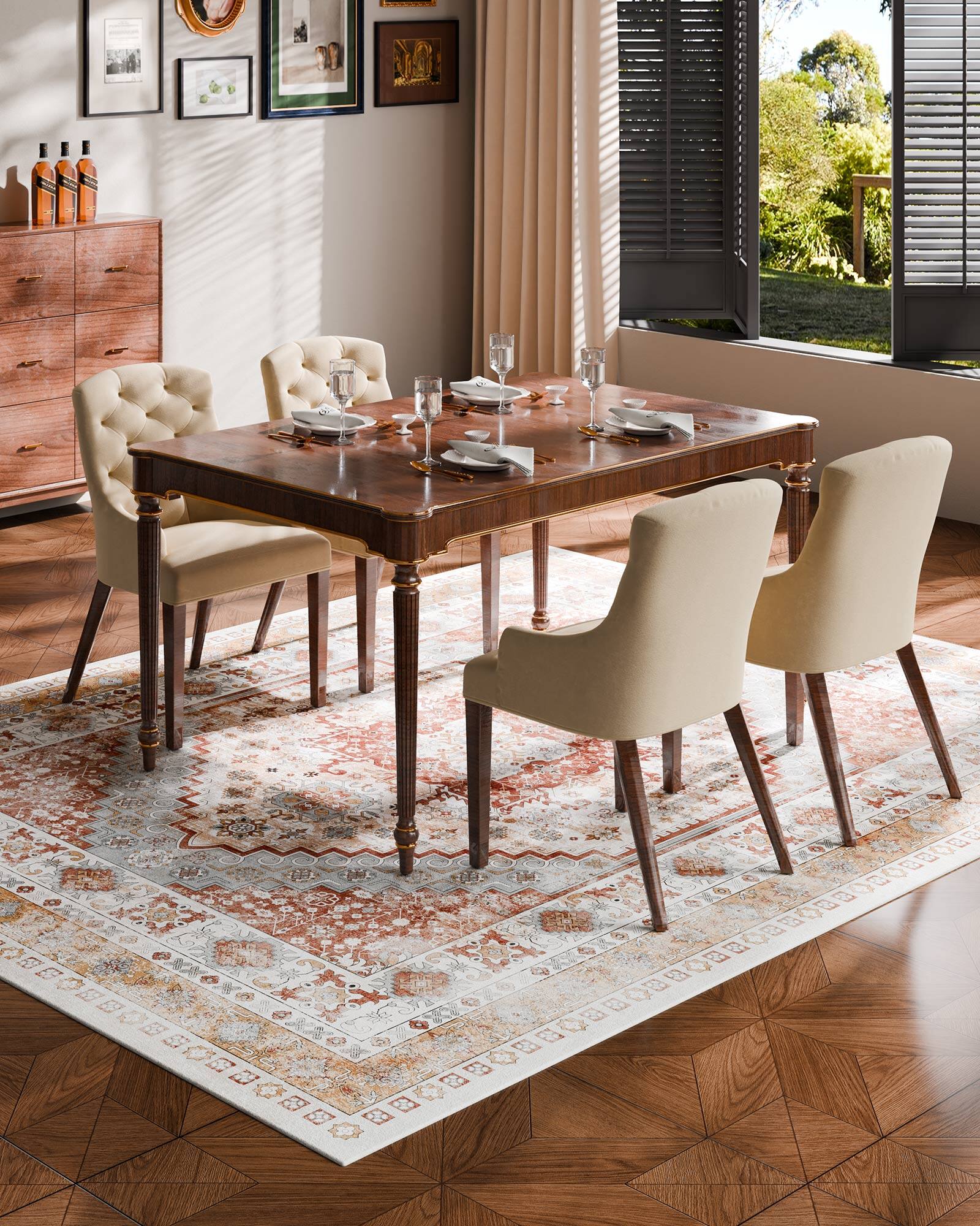 Alt View 1. VEVOR - Area Rug, 8 x 10 ft Large Washable Rug, Non-Slip and Tear-Resistant Soft Carpet, Pet & Child Friendly Vintage Area Rugs - Brown Red.