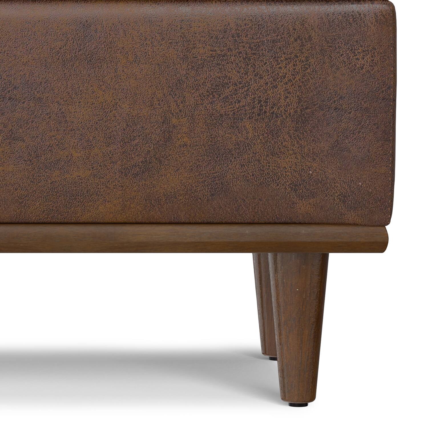 Alt View 5. Simpli Home - Shiloh 26 inch Wide Transitional Contemporary Storage Ottoman in Distressed Chestnut Brown Vegan Faux Leather, Assembled - Distressed Chestnut Brown.