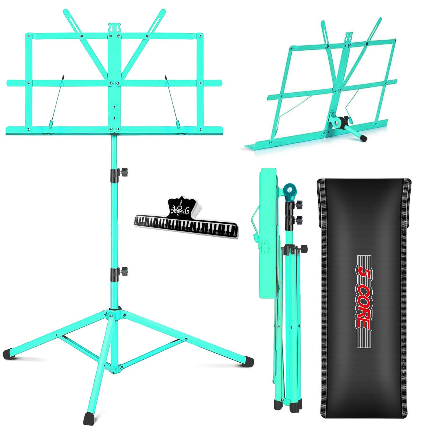 5 CORE - Music Stand Adjustable 57" Desktop Book Stands Sheet Holder All Metal Portable Bookstand - Green