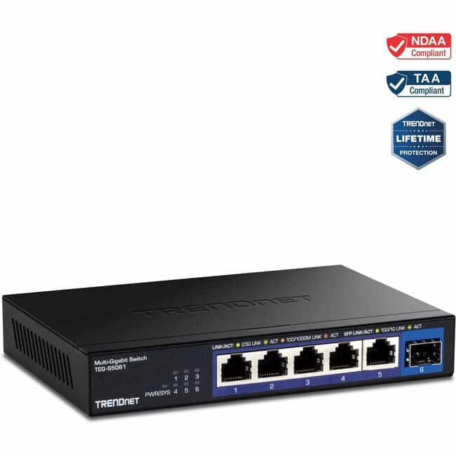Trendnet - 6-Port 2.5G Unmanaged Switch with 10G SFP+ Port - 5 Ports - 2.5 Gigabit Ethernet, 10 Gigabit Ethernet - Unknown