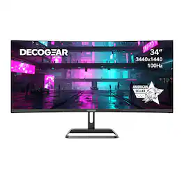 Deco Gear - 34" Business Curved Super UltraWide WQHD Monitor 3440x1440 100Hz 1ms 100% sRGB HDR DP HDMI Tilt Adjustable - Black