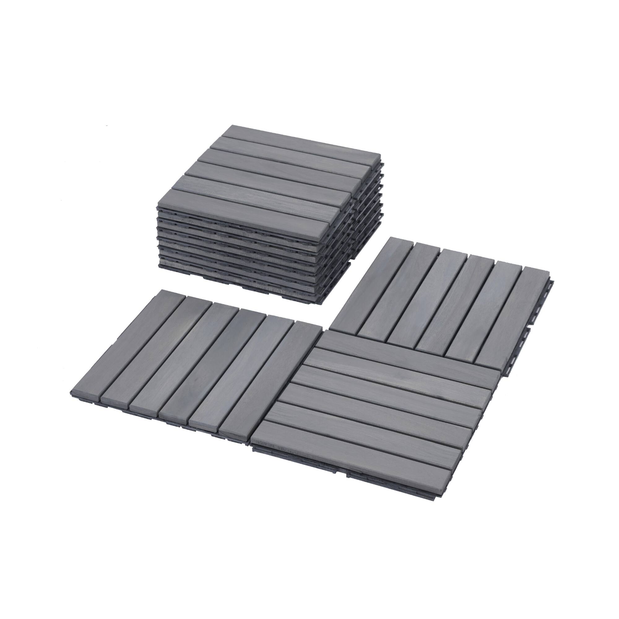 Alt View 8. APRILSOUL - 20PCS 12x12in Striped Interlocking Acacia Deck Tiles Outdoor Light Gray - Brown.