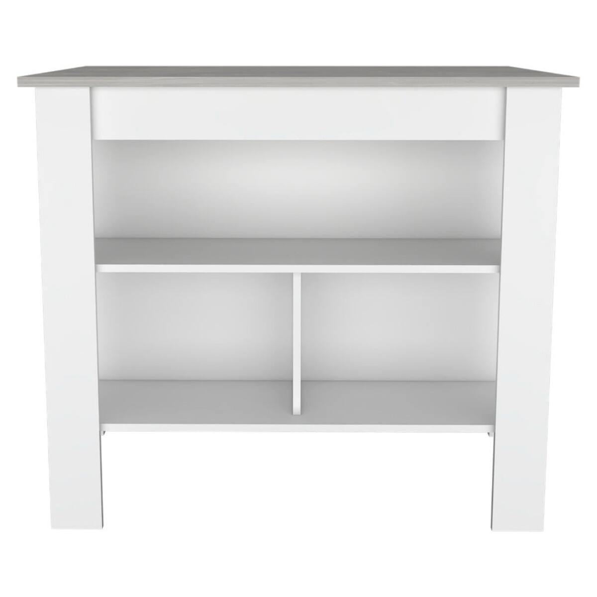 Left. Loheer - Loheer White and Ibiza Marble Kitchen Island 35 Inch High Kitchen Table with Three Open Shelves - Multicolor.