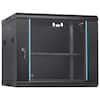 Front. VEVOR - 9U Wall-Mounted Server Network Cabinet, 15.5'' Depth, Secure Rack Enclosure, Supports up to 200 lbs - Black.