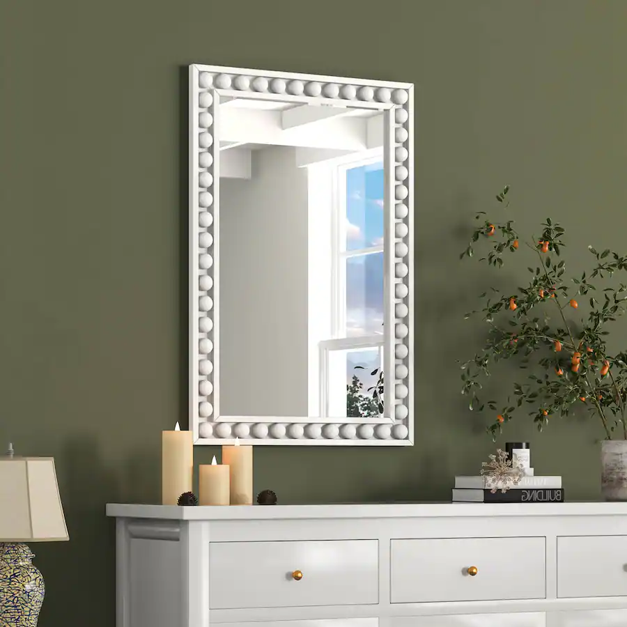 Costway 24" x 36" Rustic Decorative Wall Mirror with Solid Wood Frame ...