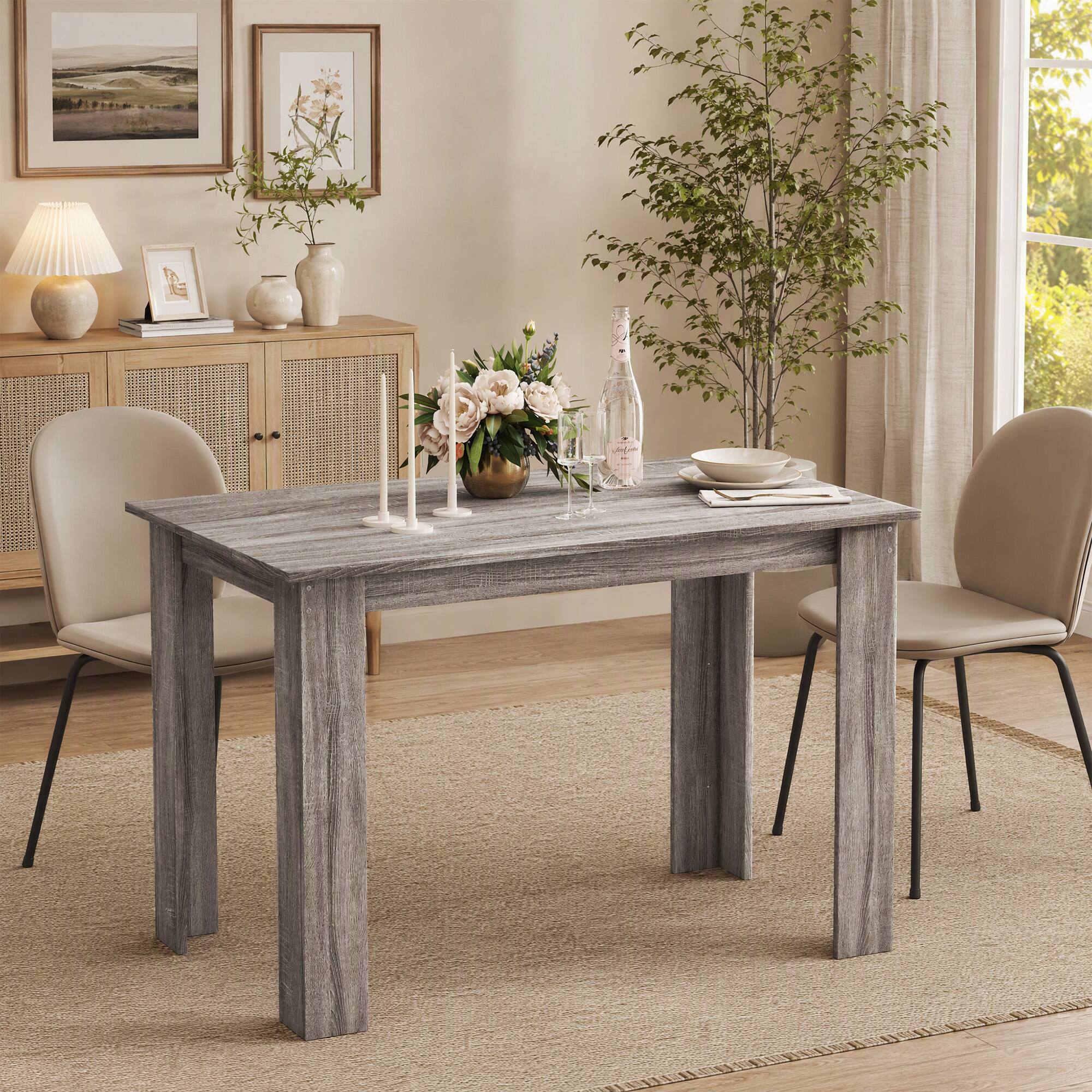 Alt View 8. Homcom - Dining Table for 4-6 People, Modern Rectangular Kitchen Table for Dining Room, Living Room - Light gray wood effect.