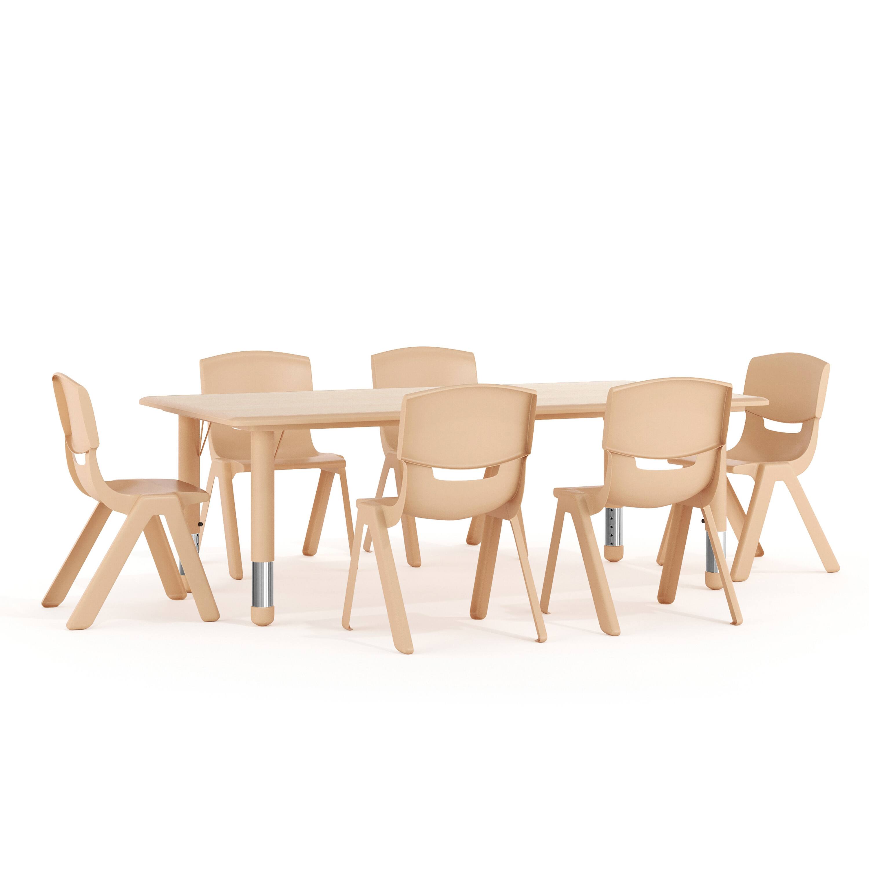 Alt View 1. Emma + Oliver - 23.625"W x 47.25"L Rectangular Plastic Height Adjustable Activity Table Set with 6 Chairs - Natural.