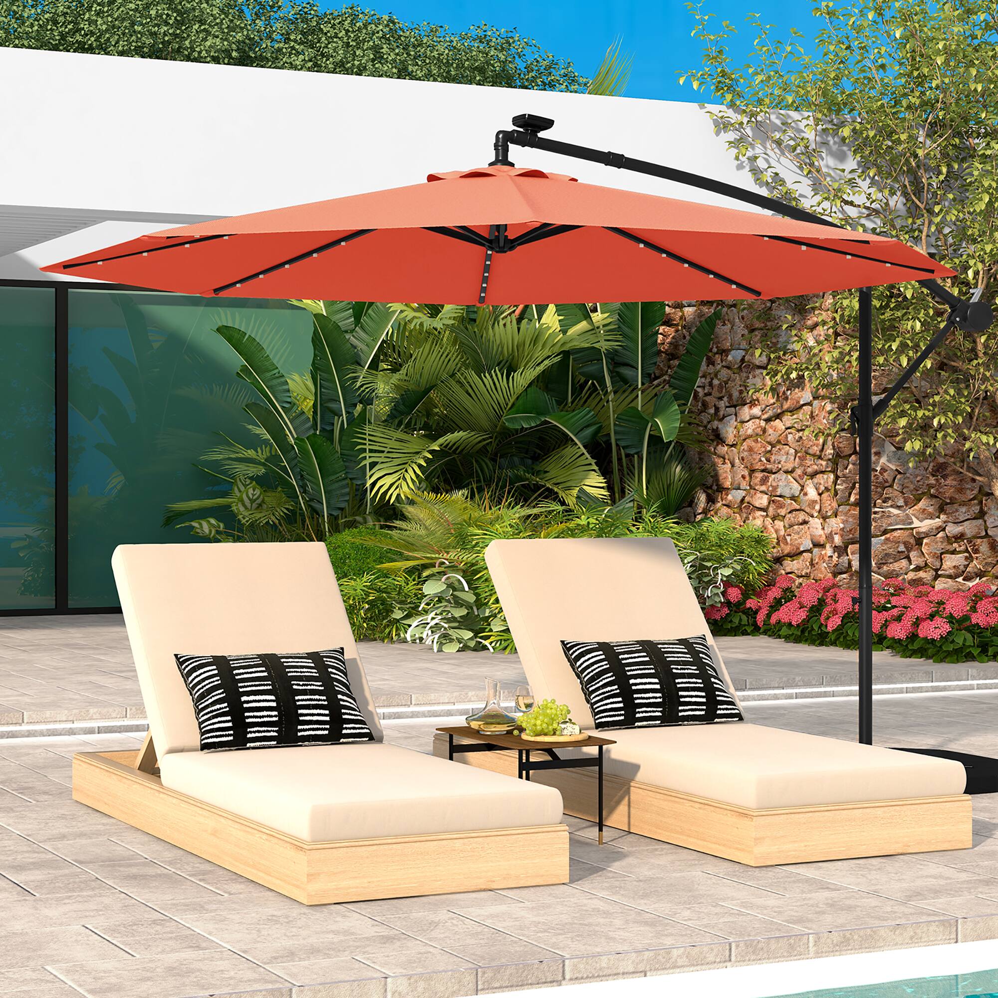 Alt View 1. Gymax - Gymax 10 ft Patio Offset Umbrella w/ Solar Lights Deck Umbrella w/ Easy Tilt Adjustment Orange - Orange.