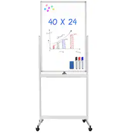 PARKER SLATER - Magnetic Mobile White Board 40 X 24 Double Sided Dry Erase Rolling Whiteboard Aluminum Frame Standing On Wheels For