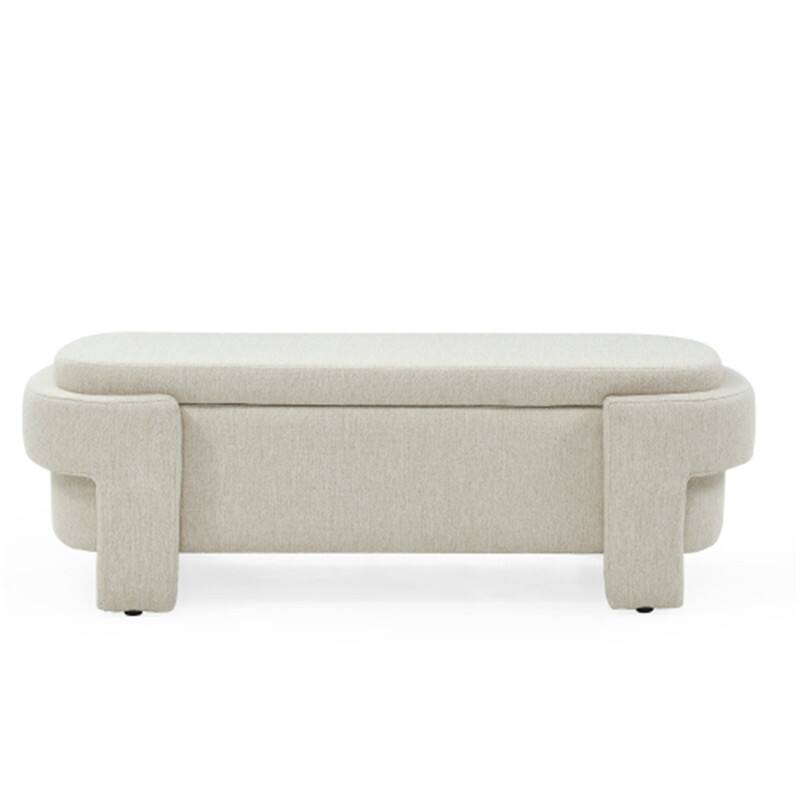 Back. HTUTWOO - Linen Fabric Upholstered Bench for Entryway & Bedroom - Large Storage Space Ottoman Bench - 51.5'' x 20.5'' x 17'' - White.