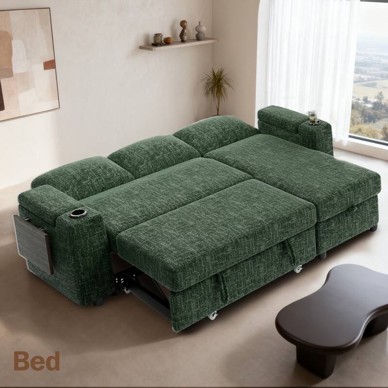 Alt View 2. Dyonery - Dyonery 85 "Modular sofa, with pull-out bed, 3-seat sofa, adjustable backrest, with storage, tool-free assembly - Green.