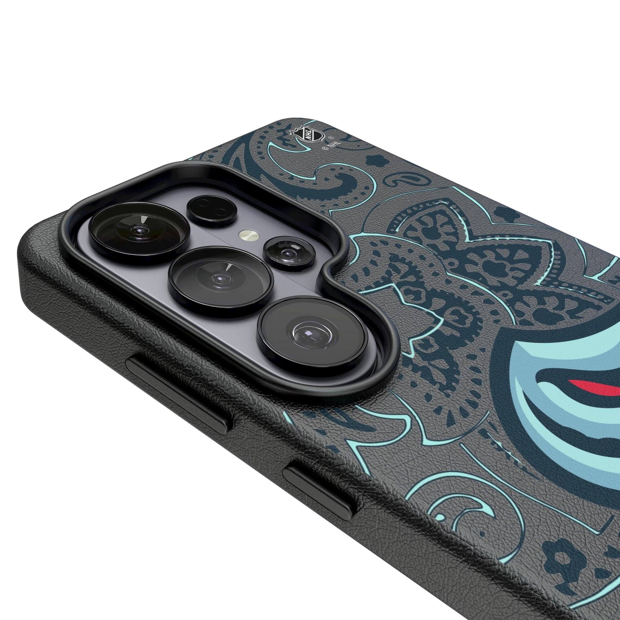 Alt View 2. Keyscaper - Seattle Kraken Paisley Galaxy Magnetic Bump Case - S25 Ultra - Black.