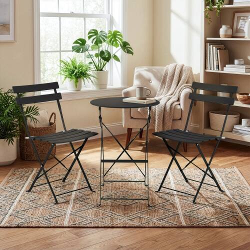 Alt View 8. Winado - 3 Piece Folding Bistro Table Chairs Dining Set Weather-Resistant for Indoor/Outdoor - Black.