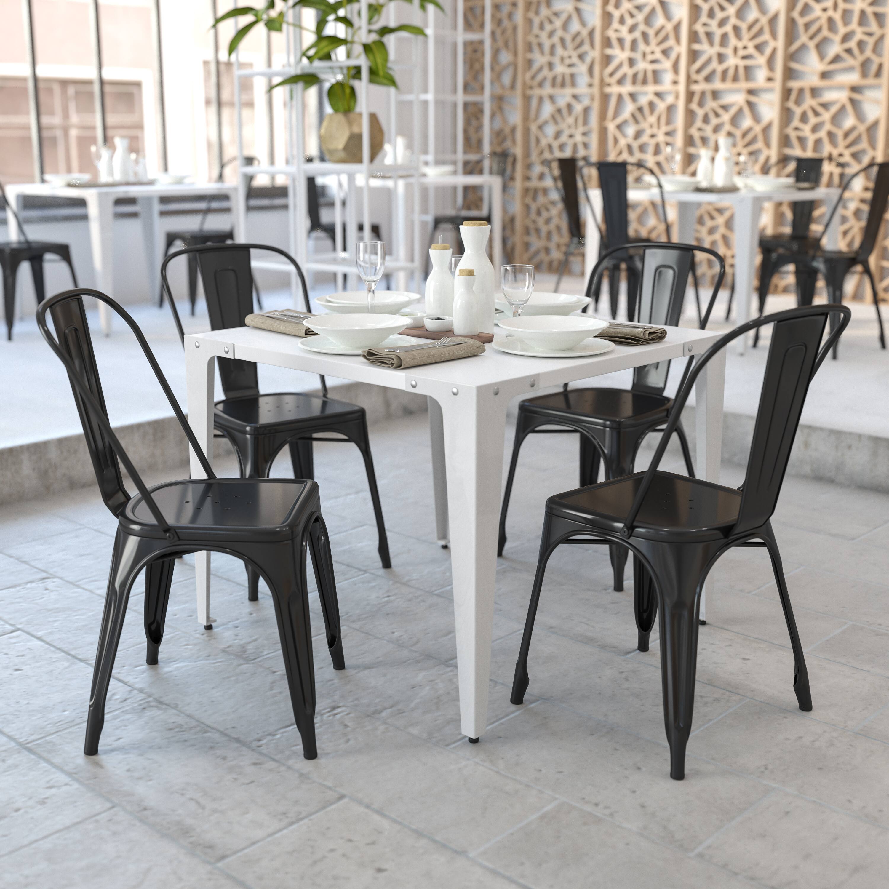 Alt View 2. Emma + Oliver - Commercial Grade 4 Pack Metal Indoor-Outdoor Stackable Chair - Black.