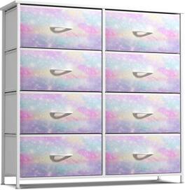 Sorbus - 8 Drawers Dresser- Storage Unit with Steel Frame, Wood Top, Fabric Bins - for Bedroom, Closet, Office, and more - Tie dye pastel