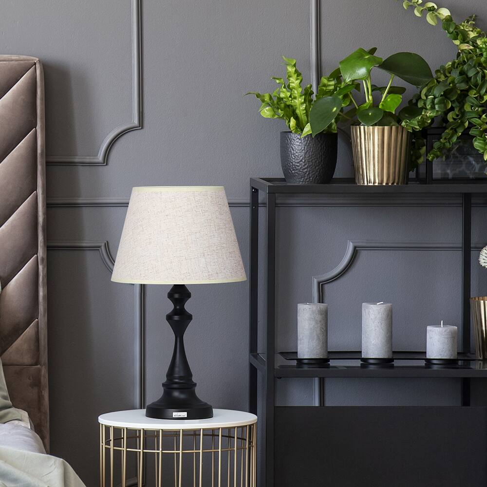 Alt View 1. Oumilen - Black Table Lamp with Beige Fabric Shade, E26 Socket & UL Plug.