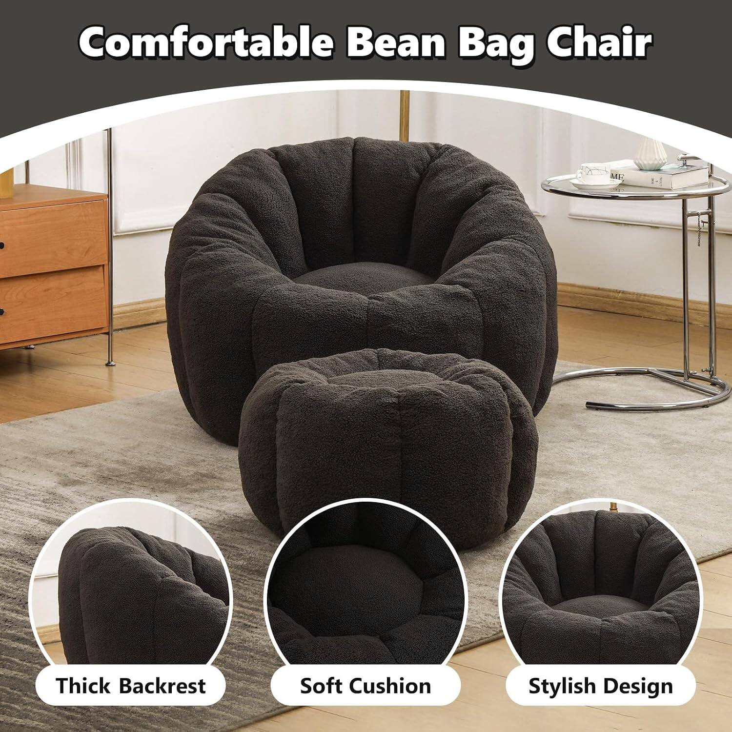 Comfortable Bean Bag Chair  
Thick Backrest  
Soft Cushion  
Stylish Design