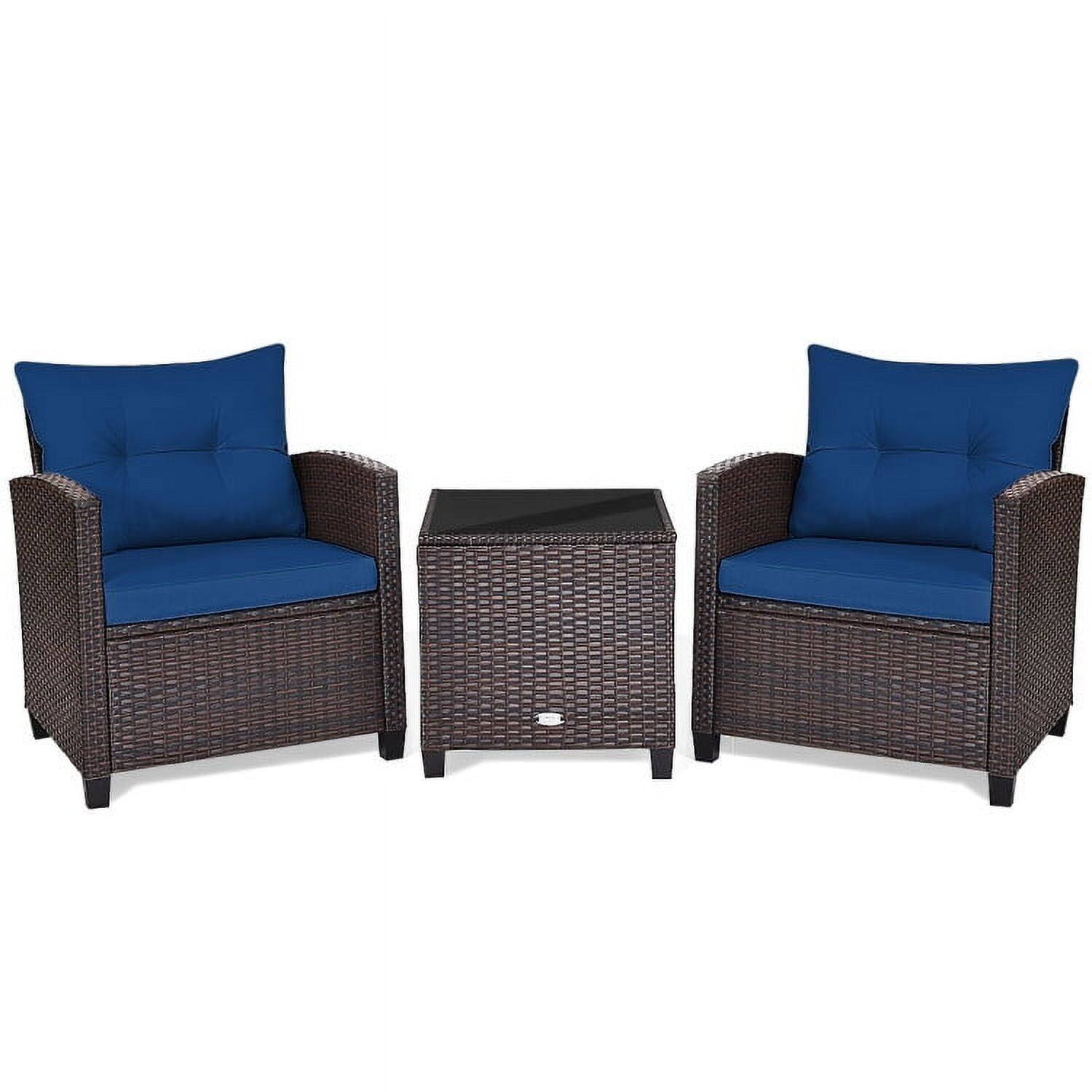 Alt View 1. Kadyn - 3 Pcs Patio Rattan Furniture Set , Wicker Furniture Sets, Patio Conversation Sets, Cushioned Conversation Set - Blue.