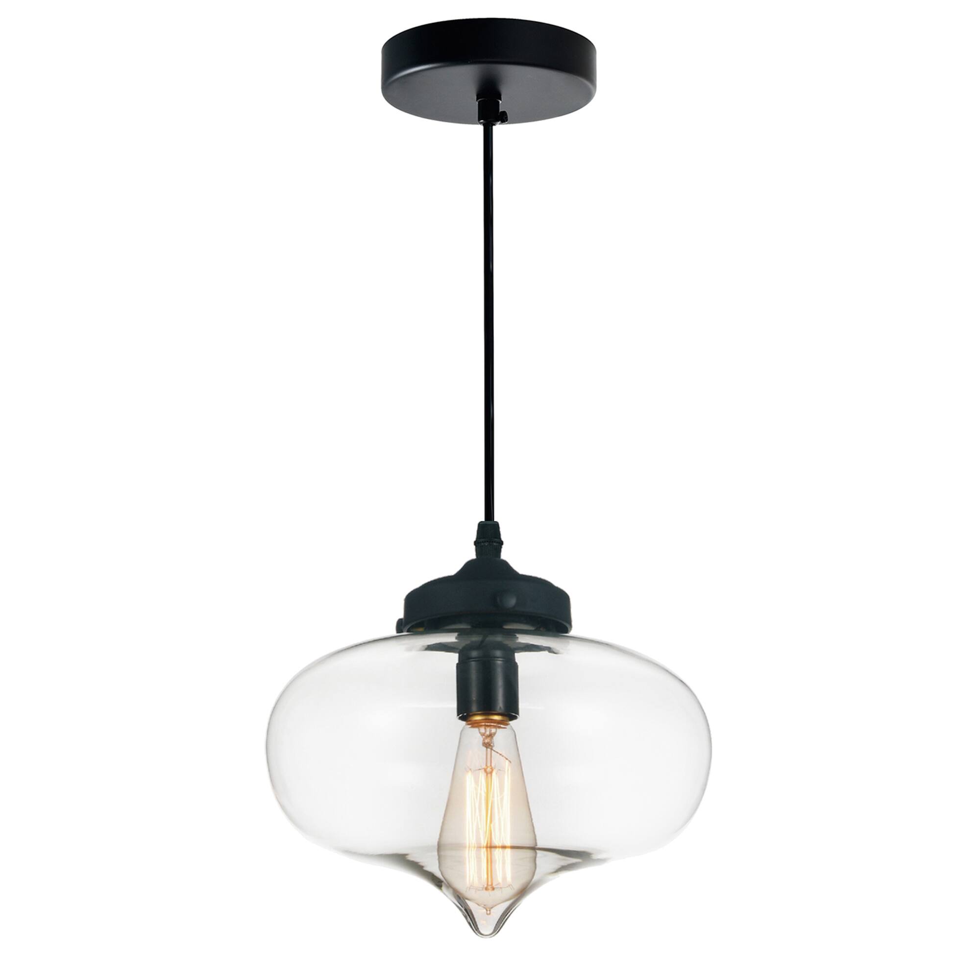 Front. CWI Lighting - Glass 1 Light Down Mini Pendant With Clear Finish - Black.