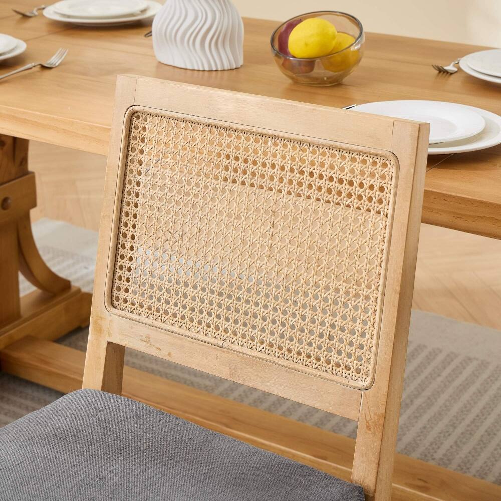 Alt View 6. Loheer - Loheer Farmhouse Rattan Dining Chairs Set of 2 Mid Century Modern Gray Kitchen Side Chairs with Solid Wood Frame - Gray.