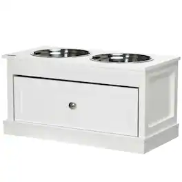 Pawhut - Elevated Dog Bowls with Storage Drawer Containing 11L Capacity - White