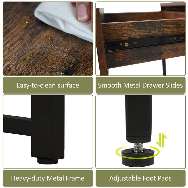 Easy-to-clean surface  
Smooth Metal Drawer Slides  
Heavy-duty Metal Frame  
Adjustable Foot Pads