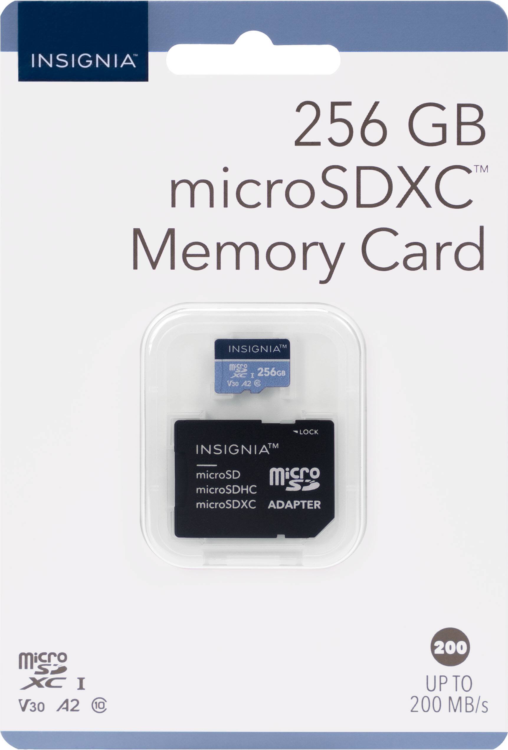 INSIGNIA 256 GB microSDXC Memory Card IM INSIGNIAM m.s9 I 256Ga V30 A2 & LOCK INSIGNIAM microSD microSDHC microSDXC ADAPTER microSDXC I V30 A2 C 200 UP TO 200 MB/s