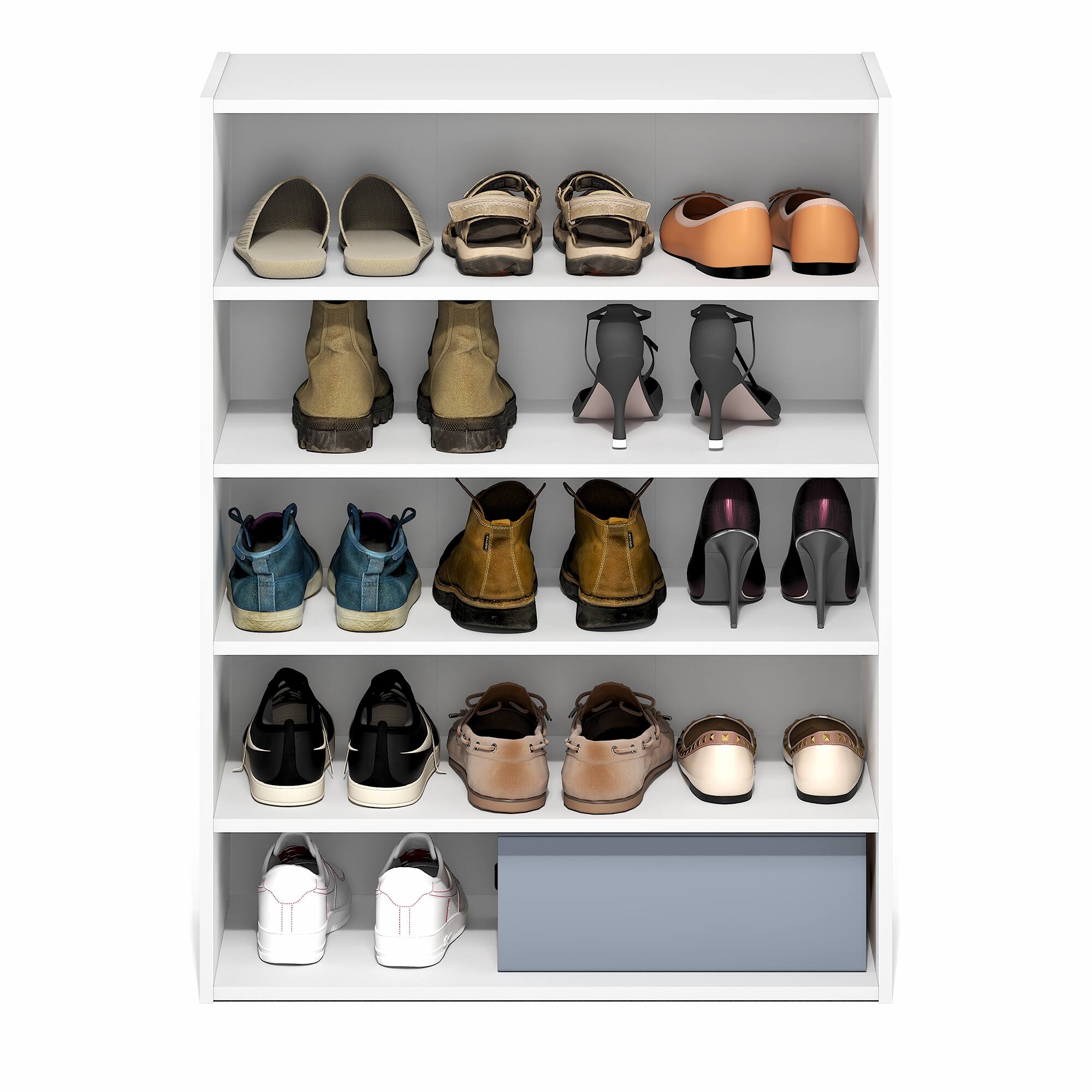 Alt View 3. Furinno - FANO Shoe Rack, 5-Tier Shoe Organizer, Stackable Shoe Storage, for Closet Entryway, Office, Garage - White.