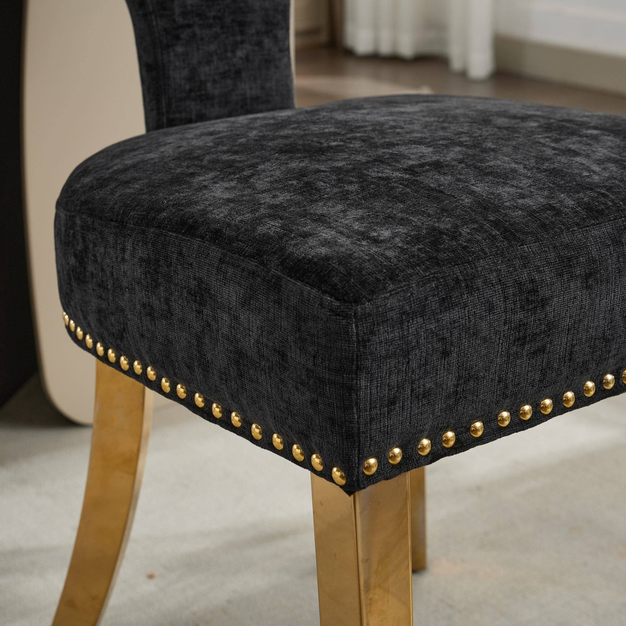 Alt View 10. GOODSILO - Modern Upholstered Dining Chairs Set of 2 with Curved Backrest and Stainless Steel Legs - Black.