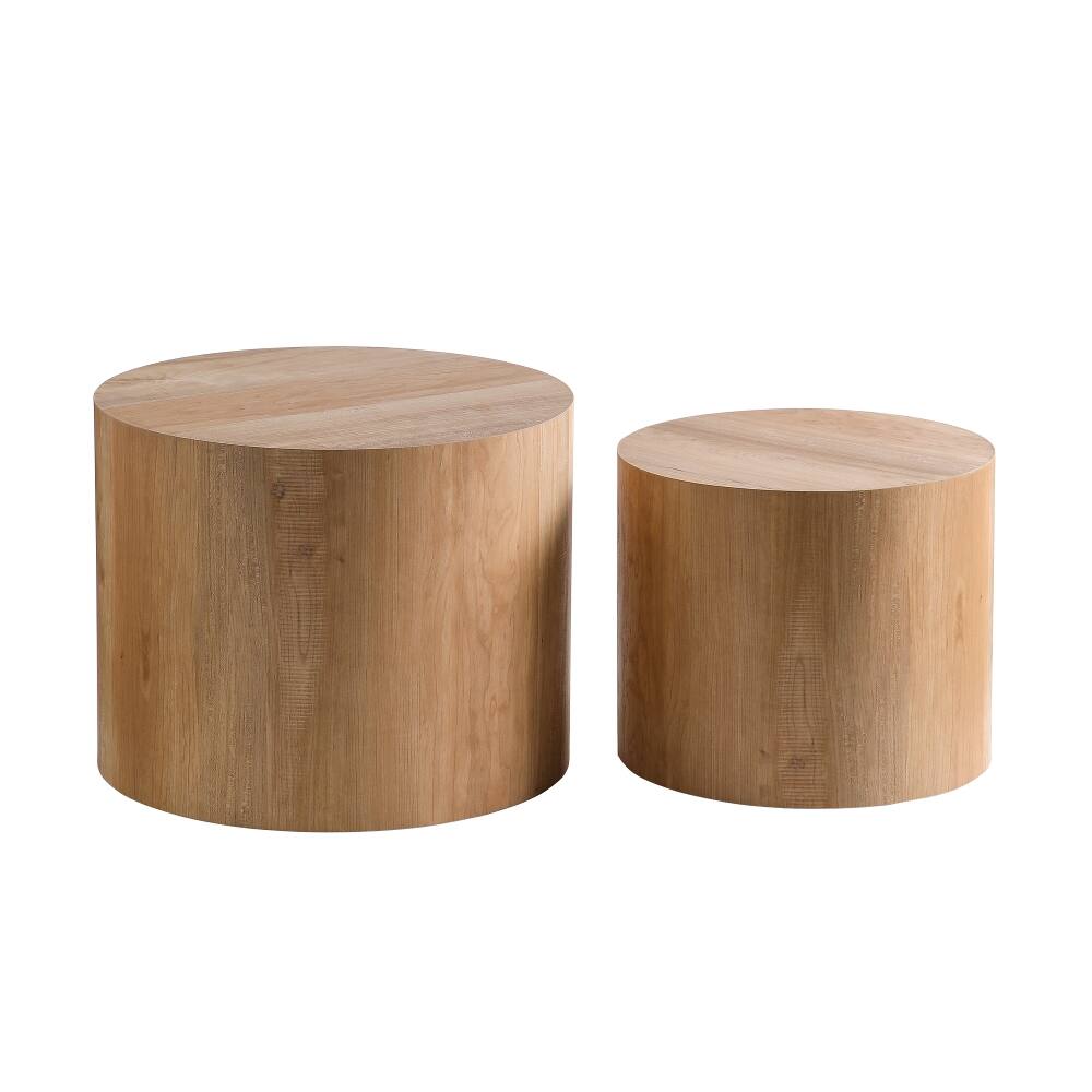 Alt View 4. Loheer - Loheer Nesting Coffee Table Set of 2 Round Wooden Modern Circle Accent Side End Tables for Small Space Living Room - Brown.