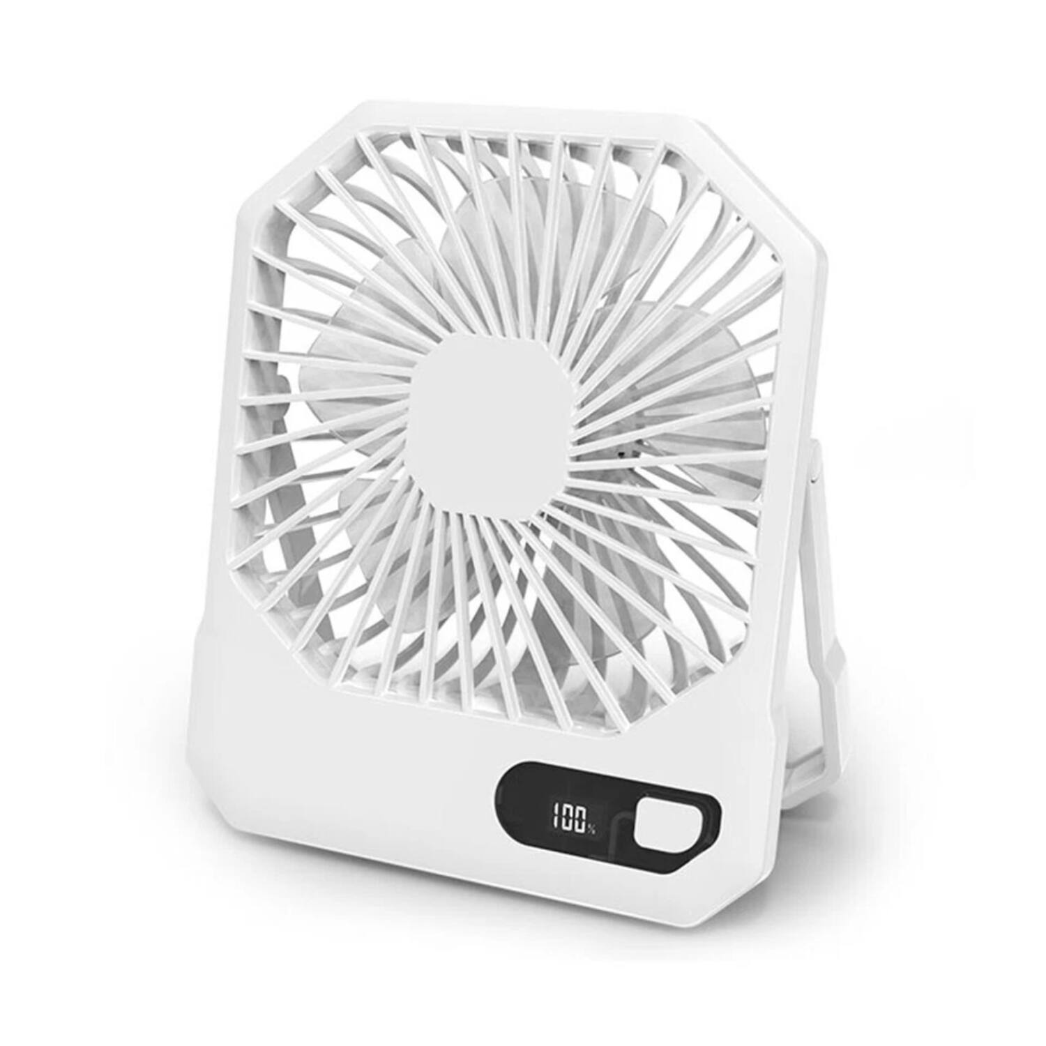 Front. Stock Preferred - 3-Speed USB-C Rechargeable Desktop Fan (Silent, Digital Display) - White.
