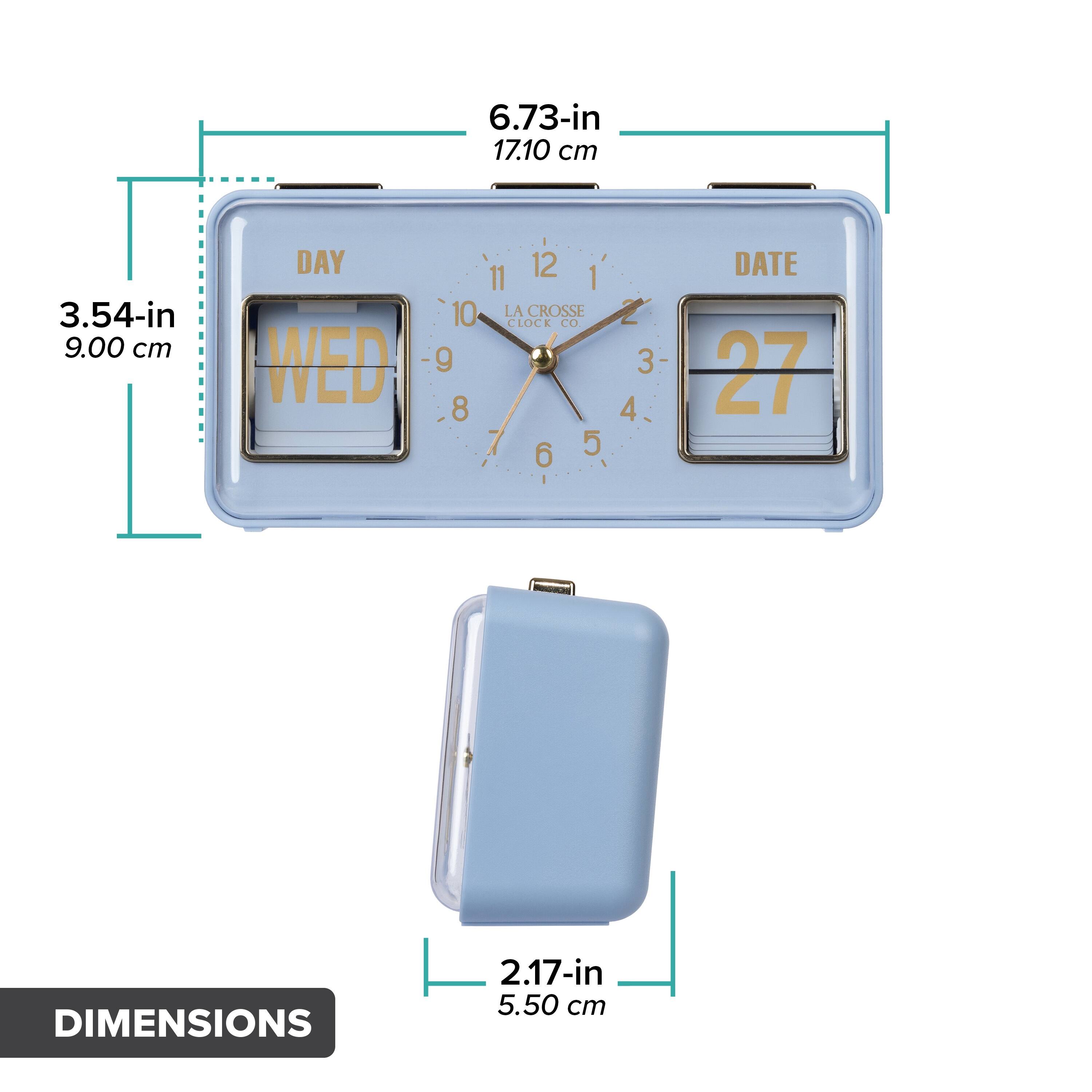 6.73-in 17.10 cm  
3.54-in 9.00 cm  
DAY WED  
10 g  
8 11 12 1  
LA CROSSE CLOCK CO  
6 5 3 4  
DATE 27  
DIMENSIONS 2.17-in 5.50 cm